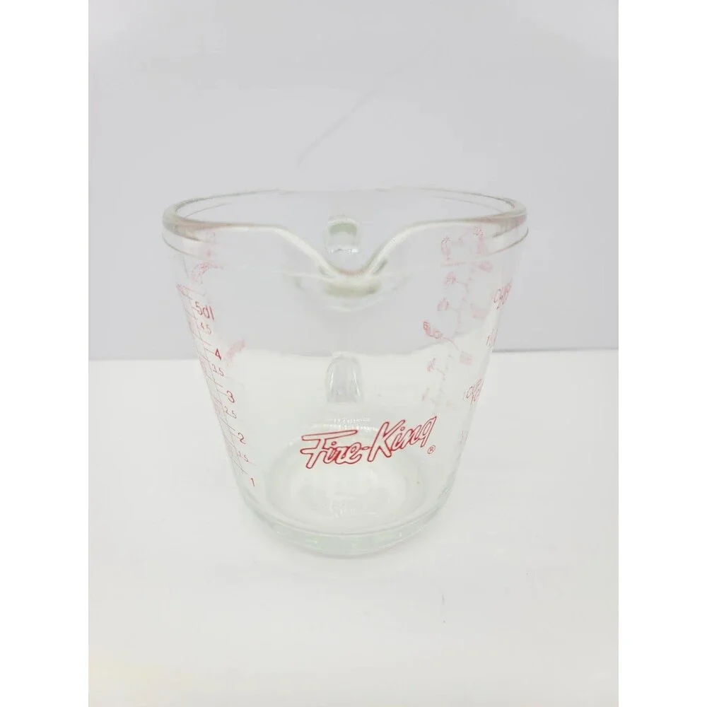 Fire King Measuring Cup 2 Cup D-Handle #498 Clear Glass with Red Lettering